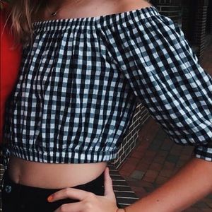 ALTARD STATE ROUCHED OFF THE SHOULDER CROP TOP